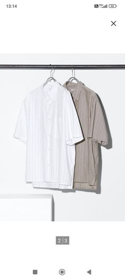 UNIQLO เสื้อเชิ้ตทรงหลวม แขนสั้น ไซส์ M สีขาว Off White ลายทาง รูปที่ 4