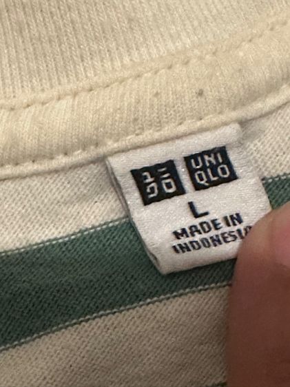 เสื้อยืด Uniqlo ลายทาง สีเขียว ขาว size L รูปที่ 2