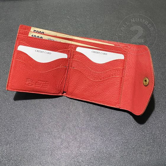 IL BISONTE Wallet กระเป๋าสตางค์หนังแท้คุณภาพสูงสีแดงเบอร์กันดี made in Italy  รูปที่ 14