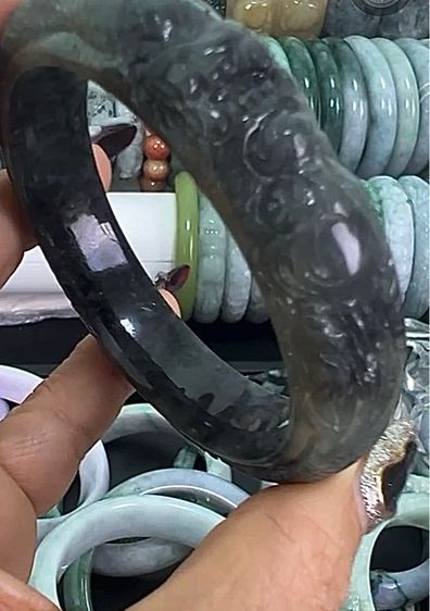 หยกเจไดต์พม่า แท้ (Jadeite) type A สีน้ำหมึกจีน 