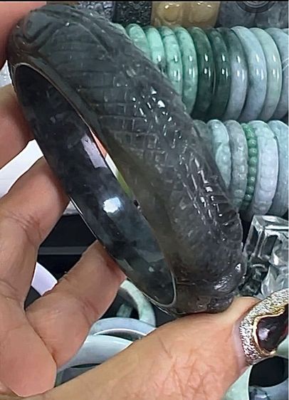 หยกเจไดต์พม่า แท้ (Jadeite) type A สีน้ำหมึกจีน  รูปที่ 7