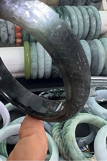 หยกเจไดต์พม่า แท้ (Jadeite) type A สีน้ำหมึกจีน  รูปที่ 5