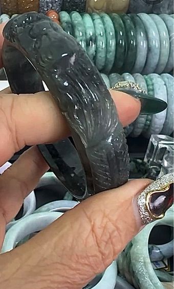 หยกเจไดต์พม่า แท้ (Jadeite) type A สีน้ำหมึกจีน  รูปที่ 3