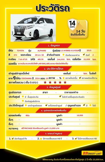 Toyota Alphard 2015 2.5 Hybrid X E-Four 4WD Utility-car ไฮบริด ไม่ติดแก๊ส เกียร์อัตโนมัติ ขาว รูปที่ 2