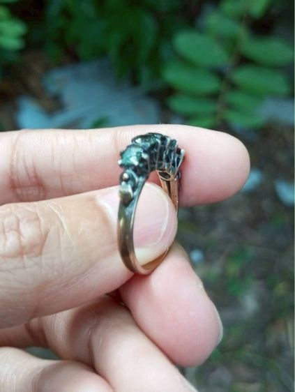 งานเก่าโบราณ พลอยแท้เขียวส่อง 💚 เรือนทองแท้ 7K-8K สีพิ้งโกลด์ นน. 2.65 กรัม ไซส์52 พลอยฝังต่ำ 1 เม็ด งานเก่าตามสภาพ  รูปที่ 5