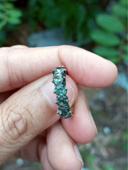 งานเก่าโบราณ พลอยแท้เขียวส่อง 💚 เรือนทองแท้ 7K-8K สีพิ้งโกลด์ นน. 2.65 กรัม ไซส์52 พลอยฝังต่ำ 1 เม็ด งานเก่าตามสภาพ  รูปที่ 2