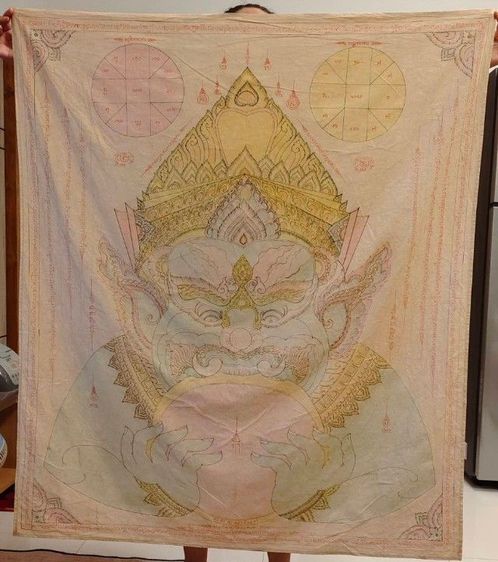 ผ้ายันต์เขียนมือสวยสมบูรณ์ผืนใหญ่ พระราหู