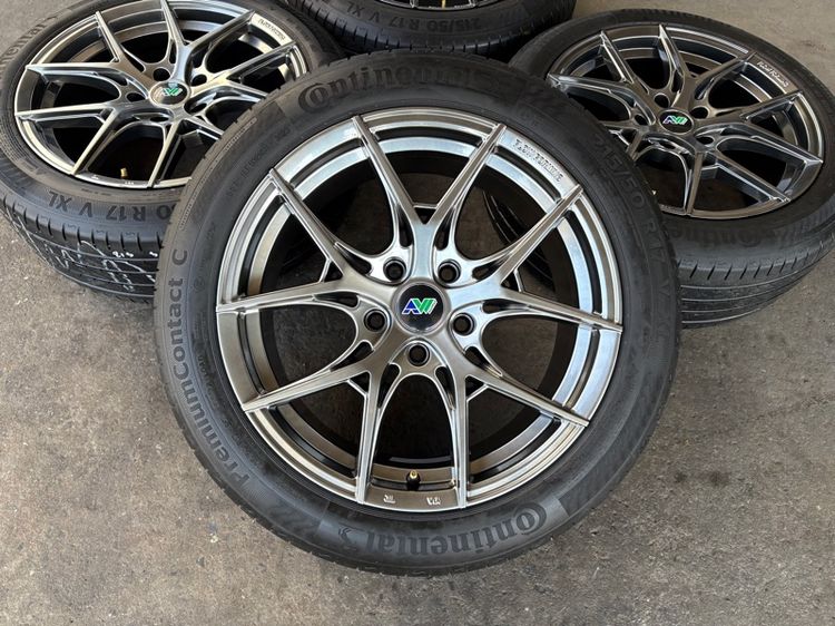 ล้อแม็กมือ1 ขอบ17 ก้านY 5รู114 กว้าง8 ออฟ38 สีไฮเปอร์แบล็ก ล้อเบา FLOW FORMING งานNV งานสวยมากๆ พร้อมยางมือ2 CONTINENTAL215-50-17 ปี23 ปีแท้ รูปที่ 2