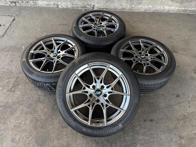 ล้อแม็กมือ1 ขอบ17 ก้านY 5รู114 กว้าง8 ออฟ38 สีไฮเปอร์แบล็ก ล้อเบา FLOW FORMING งานNV งานสวยมากๆ พร้อมยางมือ2 CONTINENTAL215-50-17 ปี23 ปีแท้