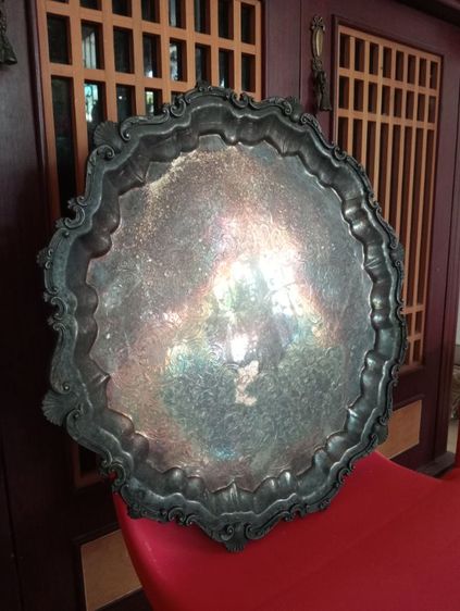 ฝรั่งเศส ถาดหลุยส์โลหะเก่าโบราณขนาดใหญ่สภาพเยี่ยม รูปที่ 8