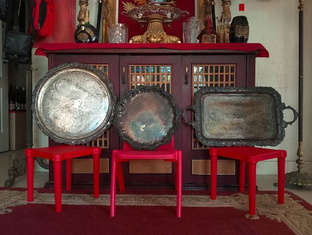 ฝรั่งเศส ถาดหลุยส์โลหะเก่าโบราณขนาดใหญ่สภาพเยี่ยม รูปที่ 9