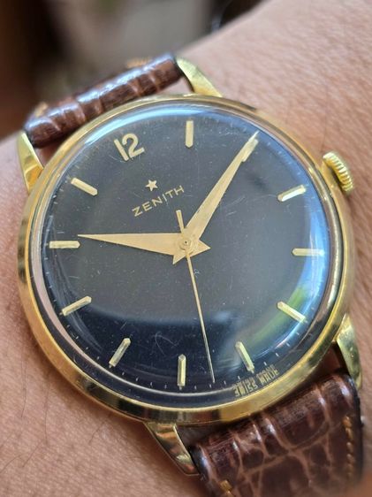 Vintage ZENITH Black Dial 18k Solid Gold หน้าปัดดำ หลักขีดทอง  ตัวเรือนทองคำ 18k​  รูปที่ 9