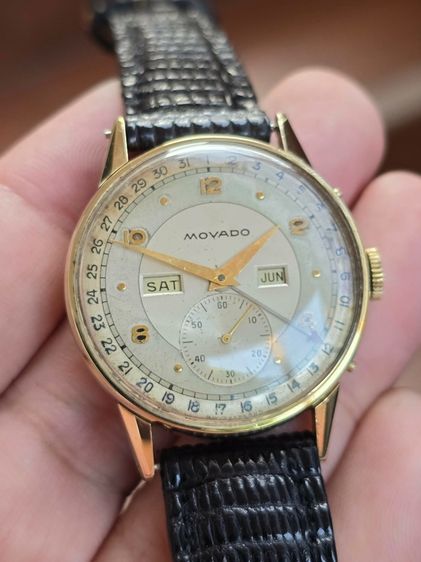 Vintage Movado Triple-Date  Calendar 14k Yollow Gold ปี1940s หน้าเฟดเดิมๆ 2หน้าต่าง 2เข็มครึ่ง มีวันที่ ตัวเรือนทองคำแท้14k  รูปที่ 10
