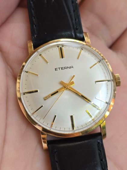 Vintage ETERNA Silver Dial Solid Gold หน้าปัดสวย หลักขีดสอดนิน  ตัวเรือนทองคำแท้ 14k 