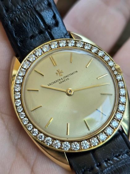 นาฬิกา VACHERON CONSTANTIN GENEVE Diamond Vintage Men's Watch 18k Yellow Gold ขอบเพชรแท้เรียงเล็ก-ใหญ่ขาวสวยเล่นไฟ 