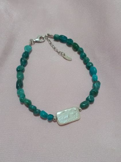 ข้อมือเงินแท้ หินอะพาไทต์ คั่นมุกแท้ งานนอกสวย