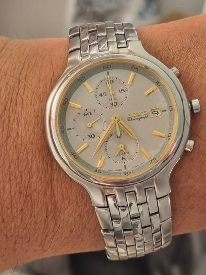  Seiko Chronograph 40มม. ระบบทำงานทุกปุ่ม กระจกใสปิ๊ง ตัวเรือนสาย เงาวับ สายยาว 17 cm ข้อมือ 6.5-7 นิ้ว ใส่ พอดี รูปที่ 3