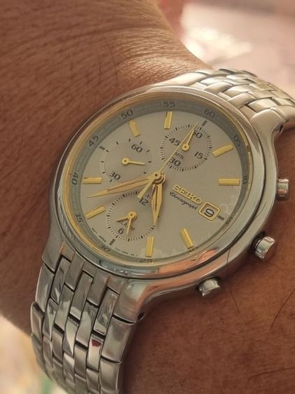  Seiko Chronograph 40มม. ระบบทำงานทุกปุ่ม กระจกใสปิ๊ง ตัวเรือนสาย เงาวับ สายยาว 17 cm ข้อมือ 6.5-7 นิ้ว ใส่ พอดี รูปที่ 5