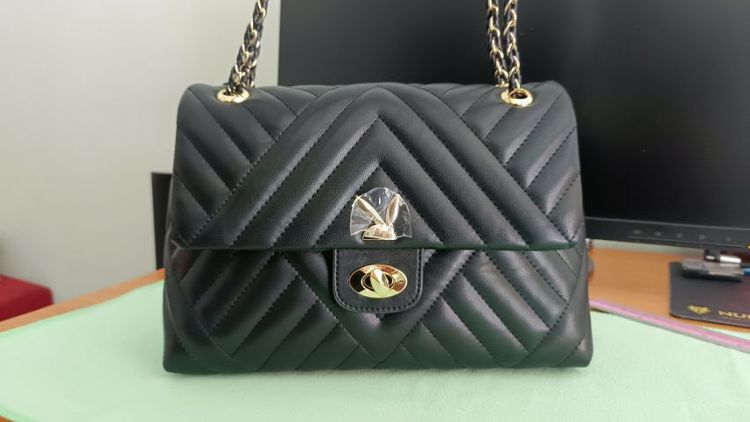 หญิง ดำ หนัง PU ขายกระเป๋าสะพายคล้องไหล่ Playboy