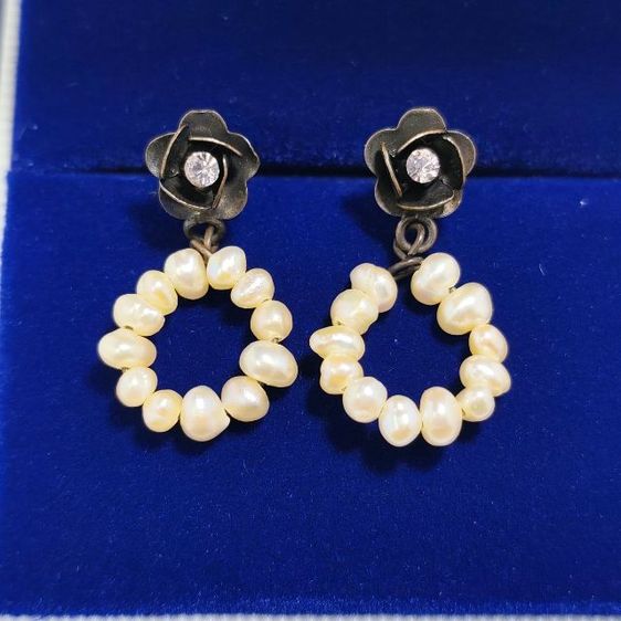 อัญมณี สร้อยคอและจี้ 🔖ต่างหูมุกแท้ ดอกกุหลาบประดับพลอยสีชมพู ของจริงสวยมาก งานจากญี่ปุ่น