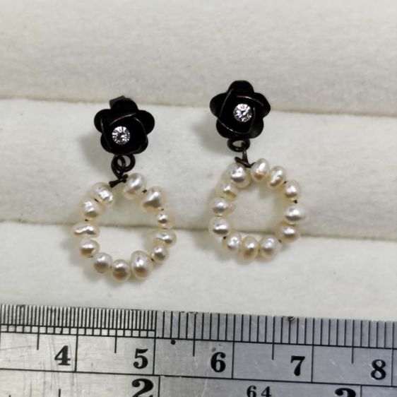 🔖ต่างหูมุกแท้ ดอกกุหลาบประดับพลอยสีชมพู ของจริงสวยมาก งานจากญี่ปุ่น รูปที่ 3