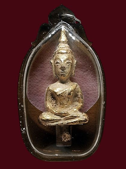 พระยอดธงเก่าเนื้อโลหะเลี่ยมกรอบเก่า รูปที่ 3