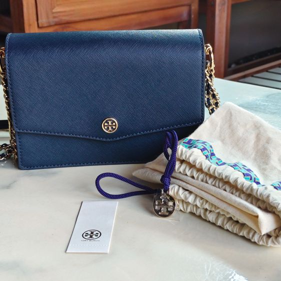 หนังแท้ หญิง น้ำเงิน กระเป๋าสะพาย Tory Burch แท้ มือสอง สภาพดี สีกรมท่า