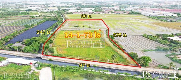 ซื้อทำกำไรได้มากกว่า กับที่ทรงสวย 14 ไร่เศษ หน้ากว้าง 97 ม. ใกล้ ถ. ตัดใหม่ กัลปพฤกษ์ – พุทธสาคร KK5104S