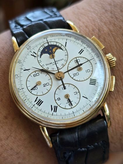 นาฬิกา Baume  mercier 18k​ chronograph moonphase​ ฟังชั่นครบๆ หน้าปัดขาว หลักโรมัน รูปที่ 4
