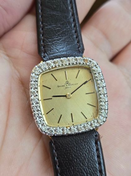 Vintage Baume  Mercier Geneve Diamond 18k Solid Gold ขอบเพชรแท้32เม็ดรวม 0.64กะรัต หน้าปัดลายผ้าทอง ตัวเรือนทองคำแท้ 18k  รูปที่ 5