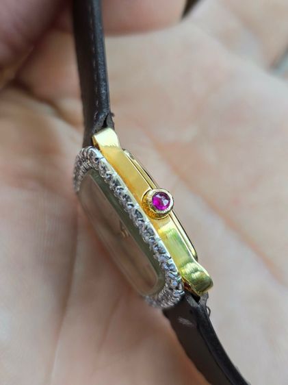 Vintage Baume  Mercier Geneve Diamond 18k Solid Gold ขอบเพชรแท้32เม็ดรวม 0.64กะรัต หน้าปัดลายผ้าทอง ตัวเรือนทองคำแท้ 18k  รูปที่ 8