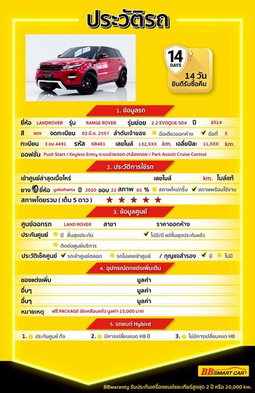 Land Rover Range Rover 2014 2.2 Evoque Sd4 4WD Utility-car ดีเซล ไม่ติดแก๊ส เกียร์อัตโนมัติ แดง รูปที่ 2