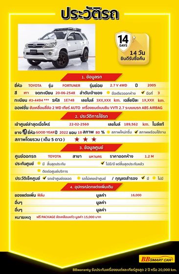 Toyota Fortuner 2005 2.7 V 4WD Utility-car เบนซิน LPG เกียร์อัตโนมัติ เทา รูปที่ 2