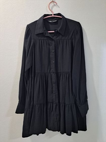 แขนยาว L เดรส | จั๊มสูท อื่นๆ ชุดเดรสสีดำ แบบมีระบายเป็นชั้น แบรนด์ ZARA