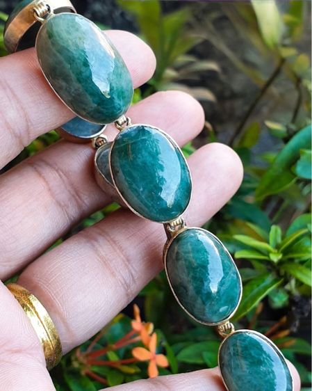 สร้อยมือเงินแท้งานเก่า หยกแท้ 💚เม็ดโต ยาว 7 นิ้ว นน. 34 กรัม มือสองตามสภาพงานเก่า  รูปที่ 2