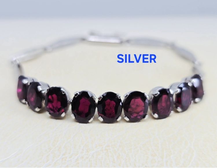 จิวเวอรี่เก่า สร้อยมือเงินแท้งานเก่า พลอยแท้โกเมน♥️เม็ดโต 8.9 mm. 