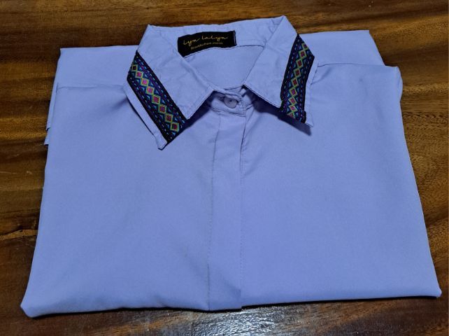 เสื้อเชิ๊ตแขนสั้นสีม่วง ทรงหลวม รูปที่ 9