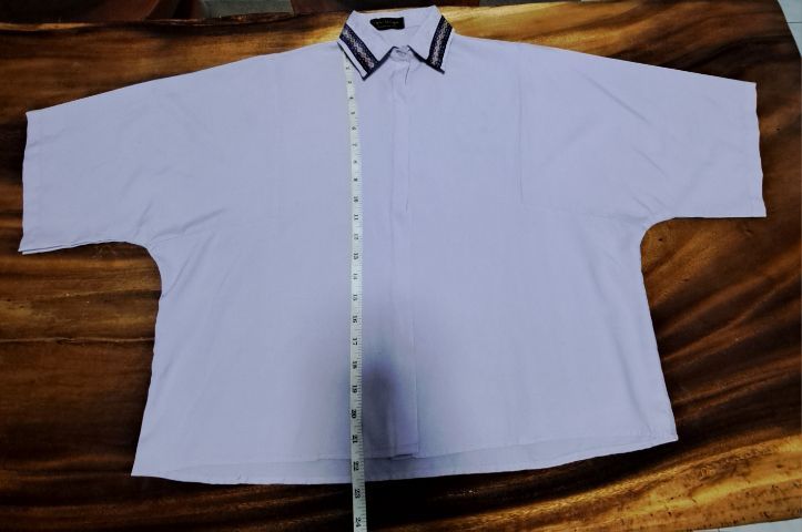 เสื้อเชิ๊ตแขนสั้นสีม่วง ทรงหลวม รูปที่ 5