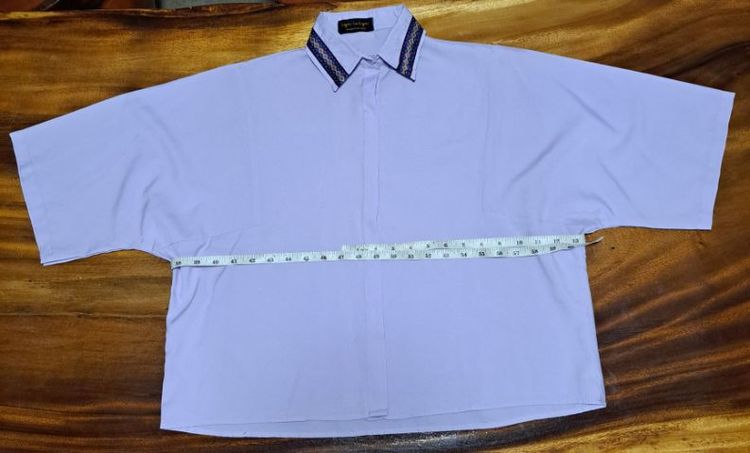 เสื้อเชิ๊ตแขนสั้นสีม่วง ทรงหลวม รูปที่ 3