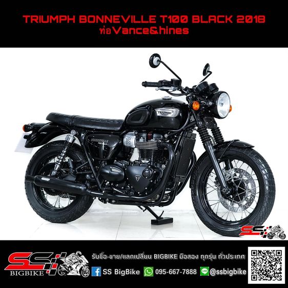 TRIUMPH BONNEVILLE T100 BLACK สีดำ ปี2018 ท่อ Vance hines สภาพสวย