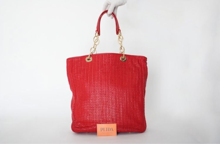 Dior Soft Woven Medium Red Tote 1017  รูปที่ 9