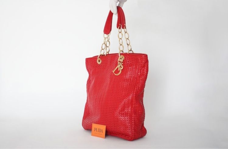 Dior Soft Woven Medium Red Tote 1017  รูปที่ 8