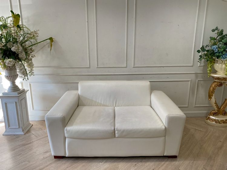 โซฟา 2 ที่นั่ง เบาะหนัง สีขาว  รูปที่ 2