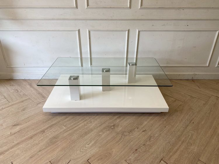 อื่นๆ สแตนเลสสตีล โต๊ะกลาง ท็อปกระจก ขาสเเตนเลส สีขาว