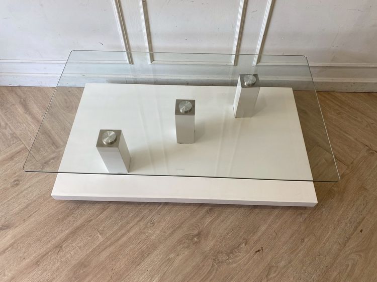 โต๊ะกลาง ท็อปกระจก ขาสเเตนเลส สีขาว รูปที่ 5