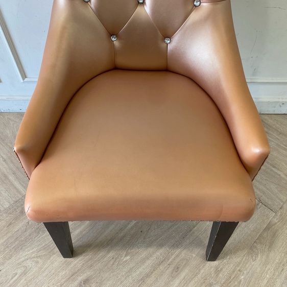 เก้าอี้ ขาไม้ เบาะหนัง ดึงกระดุม สีโรสโกลด์ รูปที่ 6