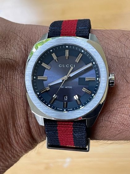 GUCCI GG2570 Blue Dial 41 mm Blue and Red Nylon Watch YA142303 รูปที่ 14