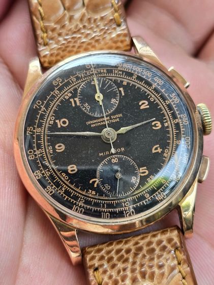 Rare Vintage Chronographe Suisse Antimagnetique Black Dial 18k Rose Gold  ฟังชั่นท๊อป จับเวลาได้ 45นาที ต่างจากรุ่นวินเทจปกติ