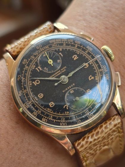 Rare Vintage Chronographe Suisse Antimagnetique Black Dial 18k Rose Gold  ฟังชั่นท๊อป จับเวลาได้ 45นาที ต่างจากรุ่นวินเทจปกติ รูปที่ 4