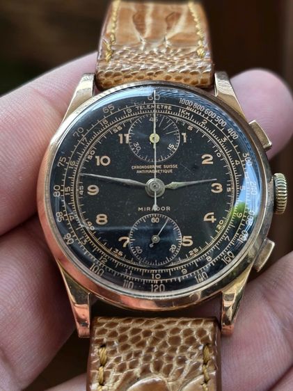Rare Vintage Chronographe Suisse Antimagnetique Black Dial 18k Rose Gold  ฟังชั่นท๊อป จับเวลาได้ 45นาที ต่างจากรุ่นวินเทจปกติ รูปที่ 5